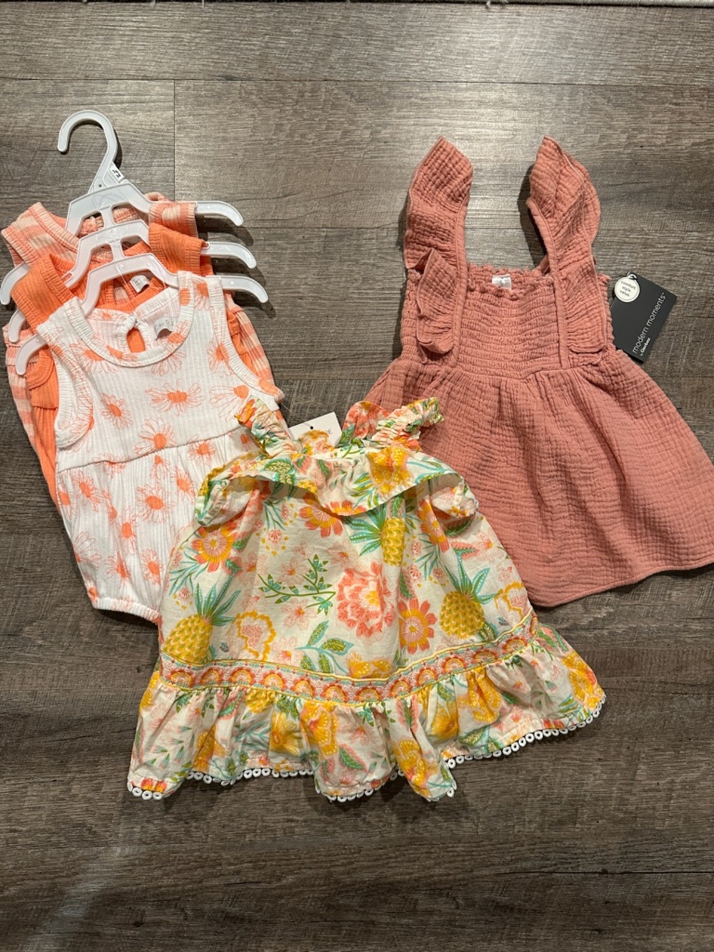 Rachel Zoe Girls Pineapple Floral Ruffle Dress Set - Coral, Yellow, Green, Cream